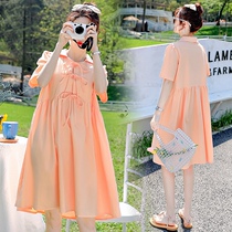Pregnant Women summer dress 2021 new foreign style Net Red fashion summer loose size skirt tide hot mom summer