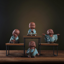Dragonware Zen little monk monk ornaments Ceramic characters Purple sand living room study wine cabinet soft decoration crafts