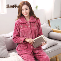 Autumn and winter coral velvet pajamas womens winter thickened warm flannel middle-aged and elderly mothers middle-aged large size home clothing set