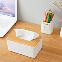 Multifunctional bamboo and wood cover tissue box creative desktop paper box home living room simple plastic remote control storage box