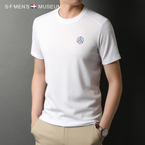 Short-sleeved T-shirt mens summer ice silk thin breathable 2021 new loose printing middle-aged mens t-shirt