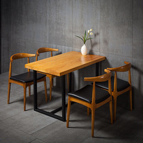 American Iron Art Solid Wood Table Restaurant Strip Dining Table And Chairs Combined Retro Hotel Casual Bar Solid Wood Table