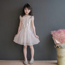 Korean childrens princess skirt foreign air vest skirt Korean version of mesh lace dress girl summer dress 2021 new dress