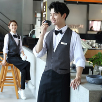 Bar front desk KTV milk tea vest autumn winter coffee Western restaurant hotel waiter overalls apron long sleeve