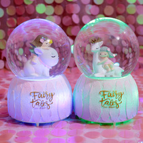 Pink girl heart bedroom bedside table good-looking Christmas cute girl luminous glass crystal ball desktop ornaments