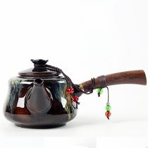 High-end Jun Kiln Jianzhan kiln becomes rabbit Milligram teapot Filter wood side handle tea Ceramic Kung Fu tea set Single Teapot