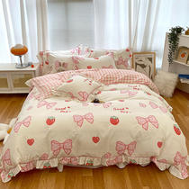 Pink girl princess breeze single bed skirt cotton four - piece suit is set 2 2x2 4 full cotton bedding