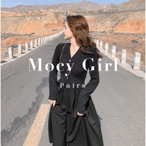 sandro asw knitted small black dress women 2021 autumn winter Hepburn wind slim slim medium long jumpsuit skirt