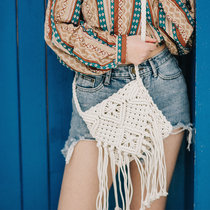 Go wandering Tassel bag Bohemian handmade cotton thread woven oblique cross bag Forest national style holiday beach bag