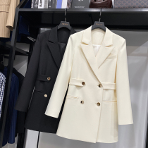 MRMW2021 Spring and Autumn New Korean double-breasted suit female OL temperament fashion lace waist slim small suit