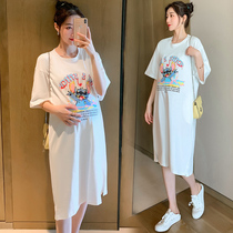 Pregnant womens dress summer 2021 new summer long knee dress small fragrance trend mom cotton skirt summer