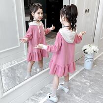 Girl 2020 new dress autumn Western style girl childrens clothing long sleeve hooded fashionable princess dress childrens skirt