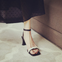 KAKY French style high heel sandal women 2022 Summer new square head genuine leather pearls sexy with a thick heel