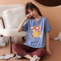 Fenten 2021 pajamas womens short sleeve cotton summer thin sweet Japanese girl Korean version can wear home clothes
