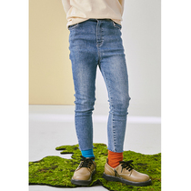 Pear small leisure childrens clothing 2021 autumn new girls Korean fashion Joker stretch pants womens baby jeans