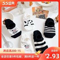 Summer thin Shallow Mouth Invisible Boat Socks Cute Days Ensemble Cartoon Dairy Cow Socks Children Pure Cotton Short Socks Korea Ins Tide