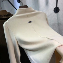 Autumn and winter double-sided cashmere semi-high collar base shirt female thick plus velvet slim body long sleeve grinding hair velvet T-shirt tide tide