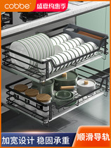 Cabera basket kitchen cabinet open bowl basket double drawer type dish storage partition stainless steel pull Blue