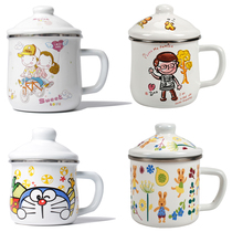 Enamel Cup with lid vintage nostalgic classic water Cup adult children cartoon milk cup tea cup office enamel mug