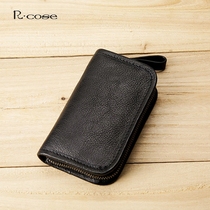 Vintage mens and womens key bag leather large capacity zipper key bag head layer cowhide card charter car remote control bag leisure