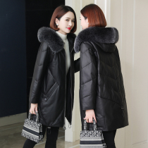 zqqz leather down jacket women long fox fur collar 2021 New thick sheepskin leather jacket 2181