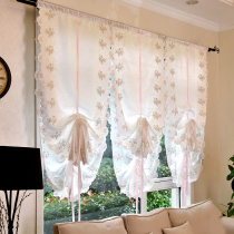 Modern simple pastoral lifting curtain embroidered Roman curtain Balcony floating curtain Kitchen decorative window screen balloon curtain Door curtain