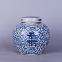 Late Qing Dynasty blue and white peony wearing branches Lotus joy word tea pot antique porcelain play Dong ornaments collection Old soft decorations