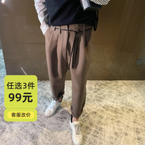 Morning tree double waist design slope fabric outline casual pants pure color pants men and Korean version of the autumn style