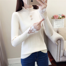 Semi-high collar sweater womens autumn winter thickened 2022 new fashion foreign gas lace undershirt woman long sleeve Korean version loose