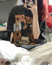 Summer big code womens clothing T-shirt loose short sleeves Thin Fat MM Retro Washed to do Old American Pure Cotton Tide Lovers