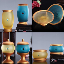 Buddha supplies Daquan Pure copper glass supply set Household Buddha Hall for Buddha incense burner Water supply cup vase for lamp