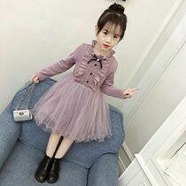 Girls spring dress new 2020 Korean version of long-sleeved children net gauze plus velvet padded winter children princess dress