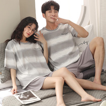 2 sets of price pure cotton lovers sleeping in summer male and female Korean version full cotton thin short sleeves shorts home clothes can be worn outside
