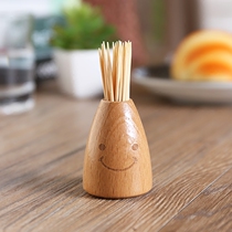 Creative minimalist smiling face toothpick cylinder ZAKKA wood toothpick jar home decoration pendulum with cute toothpick box