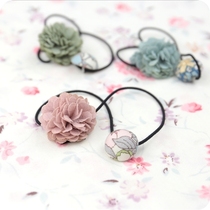 Korean childrens hair rope Pigtail head rope Pink green blue small flower button hair rope