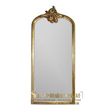 European style high-end cloakroom dressing mirror American carved wall hanging full body fitting mirror home gold ground Wall Mirror