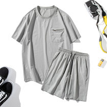 Summer sports leisure ice silk suit men Korean trend Net red solid color short sleeve t-shirt a set of mens handsome