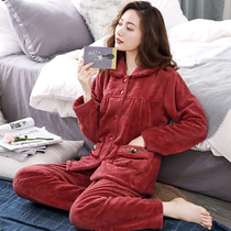 Flannel Sleepwear Woman Autumn Winter Style Coral Suede Plus Suede Thicken Home long sleeve Flap Lady can be worn out of the suit