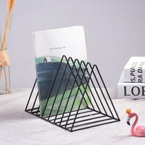 Nordic Wrought iron triangle book newspaper magazine shelf Study office desktop living room finishing storage shelf Gold