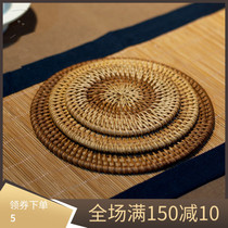 Pure handmade Vietnamese rattan knitted cup cushion tea cushion tea cushion dining cushion Nourishing Pot cushion accessories Bronze Pot Mat