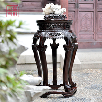 Art League Yum Yum Sheng Zambia blood sandalwood inlaid with marble incense Ming and Qing classical carved with mud five-legged round flower stand