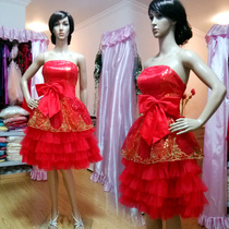 Spot small dress big red Big Red Butterfly bride dress chest pumpy toast