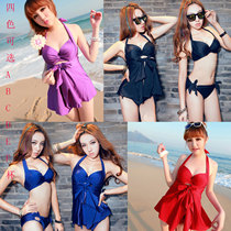D small chest big chest steel bracket gathered sexy belt skirt bikini swimsuit female spa ABCDEF cup red