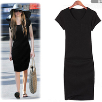 Round collar display slim fit dress pure color workout skirt round collar short sleeve one-piece dress pure cotton with play