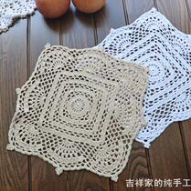 Jixiangjia handmade crochet table mat cotton woven disc mat Mori cut-out decorative square placemat
