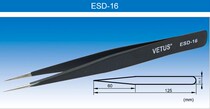 VETUS 125mm Pointed Tweezers ESD-16 Stainless Steel Antistatic Tweezers