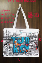  Environmentally friendly canvas shopping bag large-capacity hand-painted European style painting white background high-definition laminated printing portable Tote bag