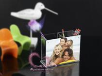 Acrylic 5 inch transparent 2 grid office supplies storage box pen holder photo frame jewelry cosmetics storage box finishing box