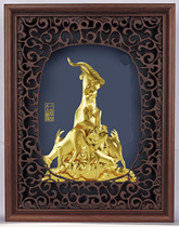 Gold foil painting Guangdong Guangzhou characteristic 24k Three-dimensional gold gift Five Sheep pure handcraft hanging painting