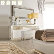 Custom-made white oak wood grain dressing table post-modern minimalist makeup table clamshell makeup mirror jbe0004